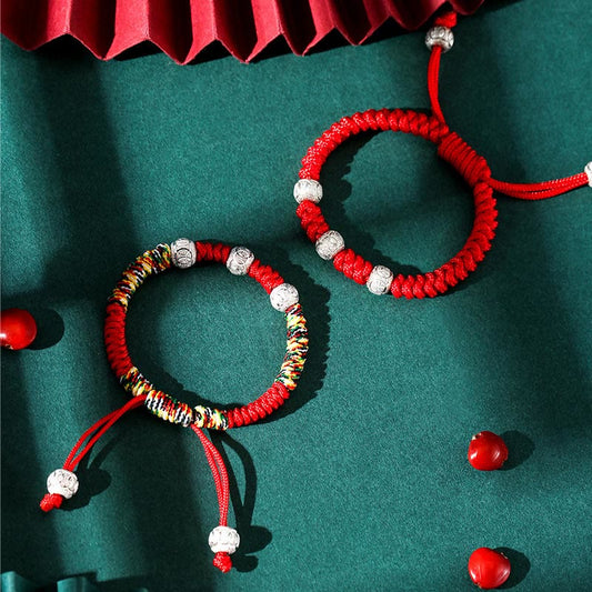 Ancient Tibetan Buddhist Red String Tradition 925 Sterling Silver King Kong Knot Multicolored Red String Strength Handmade Braided Kids Child Bracelet