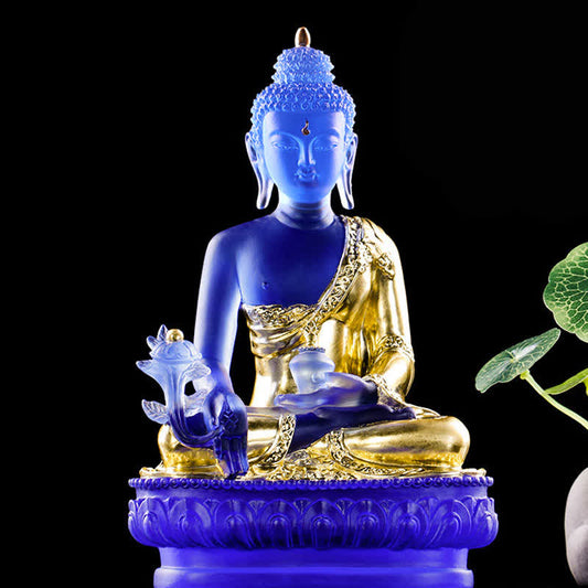 Spirituality Medicine Buddha Handmade Liuli Crystal Art Piece Compassion Statue Home Office Offering Decoration