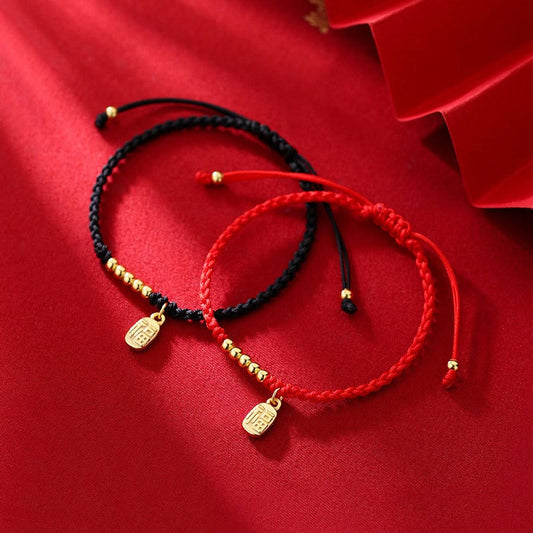 Antikes tibetisch-buddhistisches Armband aus rotem Seil, handgefertigt nach Fu-Zeichen-Tradition, Glücksbringer