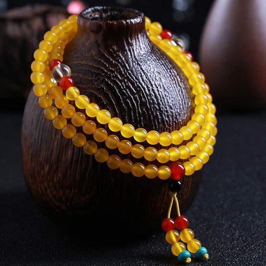 Golden Energy Citrin 108 Mala-Perlen Gelbes Chalcedon Harmonie-Armband