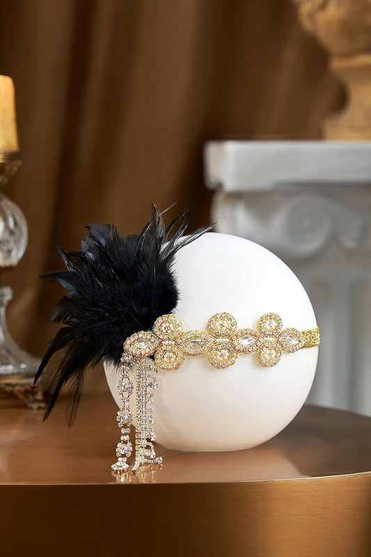 1920s Headpiece Flapper Headband - Feather Crystal Headpiece Flapper Accessories