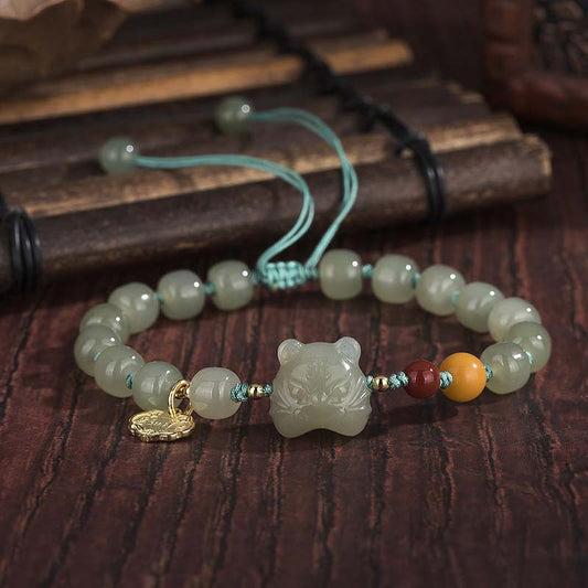 Jade Chinese Zodiac Tiger Jade Blessing String Bracelet