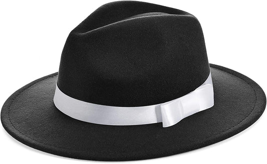 1920s Fedora Hat for Men Gatsby Wide Brim Fedora Hat Felt Panama Cap with Band for Women Men