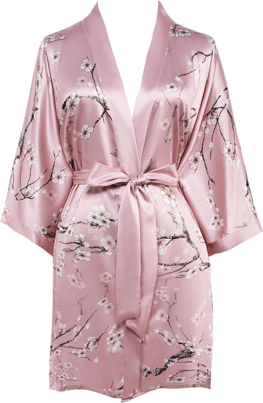 Short Kimono Bath Robe Blouse Satin Silky Kimono Cover Up Loose Cardigan Sleepwear Wedding Robe