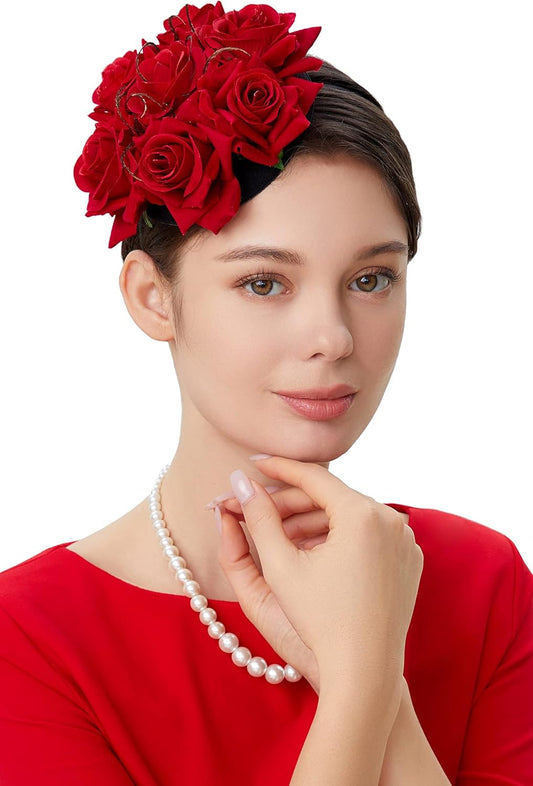 Floral Fascinators for Women Feather Fascinators Headband for Cocktail Tea Party