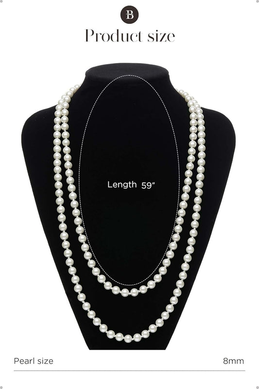 Long Pearl Necklace Faux Pearls Necklace Set Beaded Long Pearls Necklace 1920s Gatsby Costume Jewelry