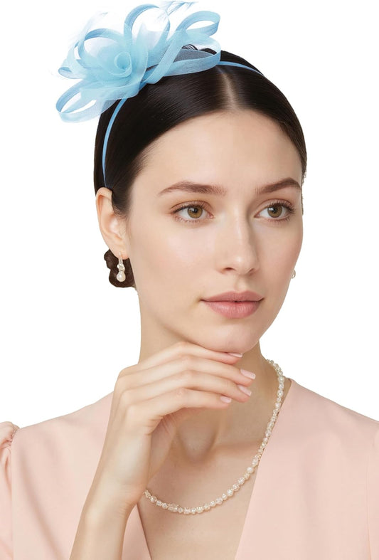 Fascinators Hats for Women - Tea Party Hats Kentucky Elegant Tulle Feather Bridal Wedding Ribbon Headband Hair Clip