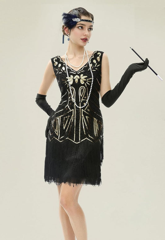 1920s Flapper Accessories Gatsby Costume Accessories Set 20s Flapper Headband Pearl Necklace Gloves Plastic Holder
