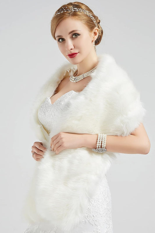 Womens Faux Fur Collar Shawl Faux Fur Scarf Wrap Evening Cape for Winter Coat