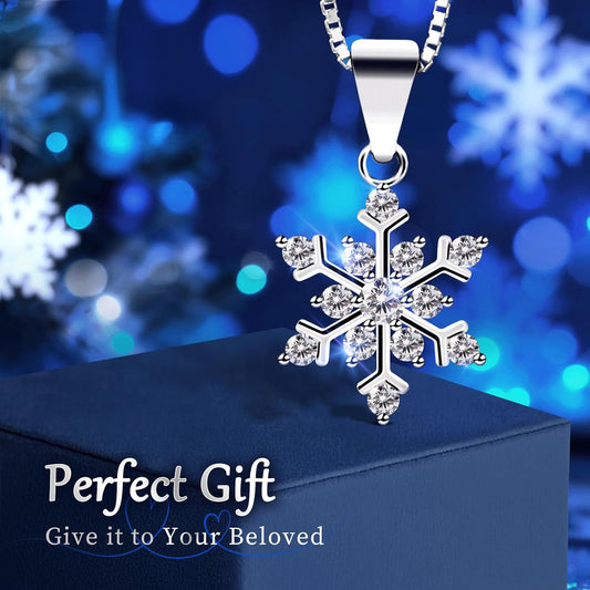 Snowflake Necklace,Sterling Silver Necklace with 5A Cubic Zirconia, Snowflake Pendant, Delicate & Sparkling,Ideal for Parties, Weddings & Gifting,for Wife/Mom/Girlfriend/Daughter/Friend
