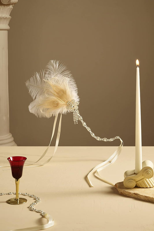 1920s Flapper Feather Headband Roaring 20s Showgirl Great Gatsby Headpiece