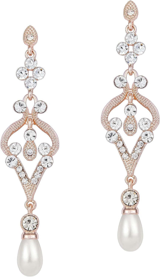 1920s Flapper Art Deco Gatsby Earrings 20s Flapper Gatsby Accessories Vintage Wedding Dangle Pearl Earrings