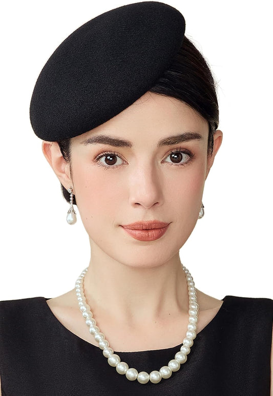 Fascinators Hats for Women - Tea Party British Felt Derby Ladies Church 1950s Pillbox Hat for Bridal Wedding Party