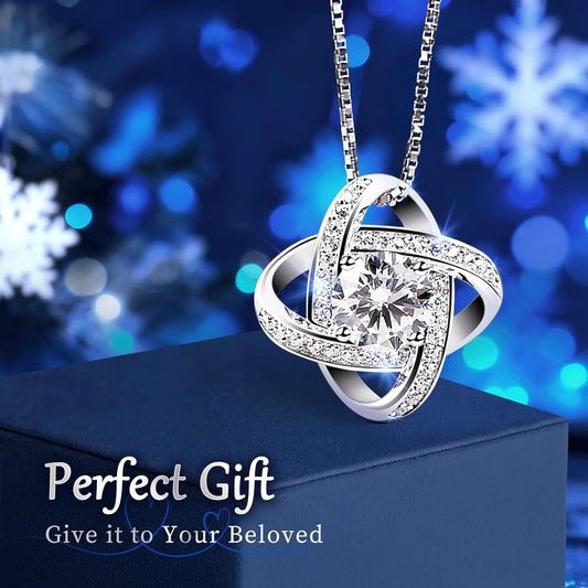 Eternal Bond 925 Sterling Silver Love Knot Pendant Necklace – Sparkling Solitaire Jewelry Gift for Her