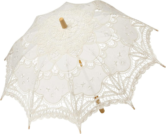 Lace Umbrella Parasol Vintage Wedding Bridal Umbrella for Decoration Photo Lady Costume 1920s Party (Apricot)