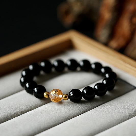 Spiritualität Buddha Karma Natürlicher schwarzer Obsidian Weißer Kristall Schwarzer Onyx Drachenstärke Armband