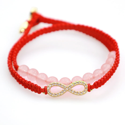 Antikes tibetisches buddhistisches Armband mit rotem Faden, handgefertigt aus Lotusblüten und rosa Kristallen, beruhigend (Zusätzliche 30 % Rabatt | CODE: FS30)