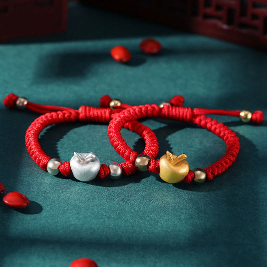 Antikes tibetisch-buddhistisches Armband aus rotem Seil, handgefertigt aus 999er Sterlingsilber, apfelrot, mehrfarbig, Glücksbringer und Schutzsymbol für Kinder