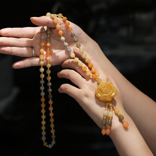 Jade Tibetan Golden Silk Jade Wealth Pendant Necklace