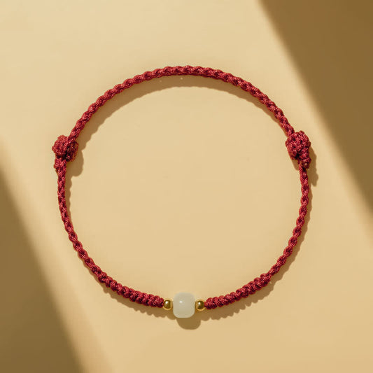 Ancient Tibetan Buddhist Red String Tradition Handcrafted Jade Lucky Bead Abundance Braided Bracelet