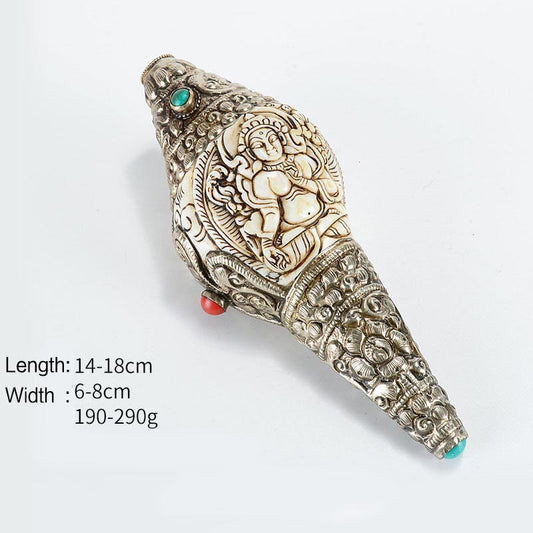 Tibetische Spiritualität, handgefertigte gravierte Shankha-Buddha-Muschel, Symbol für Wohlstand und positive Dekoration