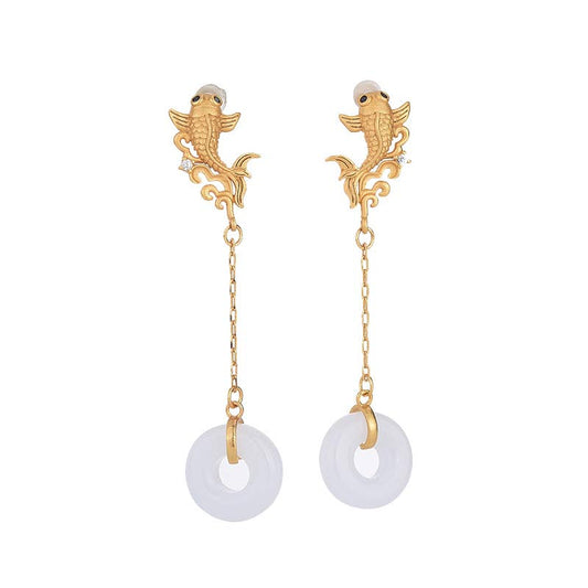 Jade FengShui Koi Weiße Jade Glücksohrringe