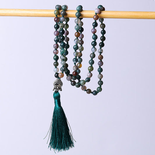 Spirituelles Mala-Armband mit 108 Perlen aus indischem Achat und Buddha-Kopf zur Reinigung