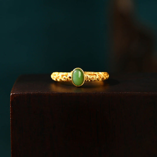 Jade Auspicious Cloud Pattern Cyan Jade Luck Adjustable Ring