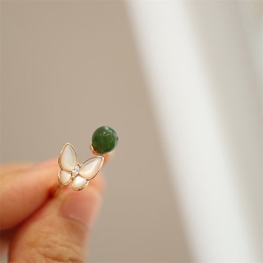 Jade Natural Cyan Jade Tridacna Stone Butterfly Bead Healing Necklace Pendant Ring Earrings