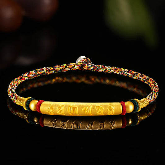 Antikes tibetisch-buddhistisches Armband mit rotem Faden, geflochten aus 999er Gold, Om Mani Padme Hum, achtfädig, Friedensknoten, Glückssymbol, geflochten für Paare