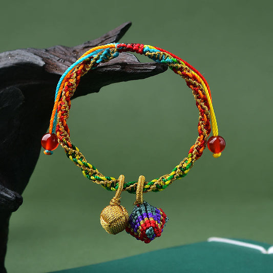 Ancient Tibetan Buddhist Red String Tradition Colorful Rope Luck Handcrafted Zongzi Charm Bracelet