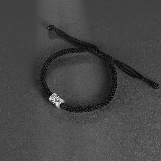 Antikes tibetisch-buddhistisches Armband mit roter Schnur aus 999er Sterlingsilber – Glückswolke und Stärke