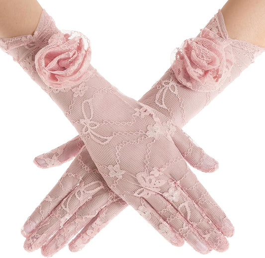 Lace Gloves Women - Floral Opera Gloves Stretchy Elegant Tea Party Accessories for Wedding Prom Evening Party