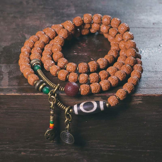 Spiritualität Buddha Karma 108 Mala Rudraksha Perlen Bodhi Samen Dzi Perle Glücksquastenarmband