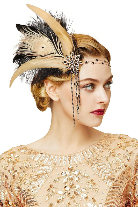 1920s Women Feather Crystal Headband 20s Flapper Gatsby Headpiece