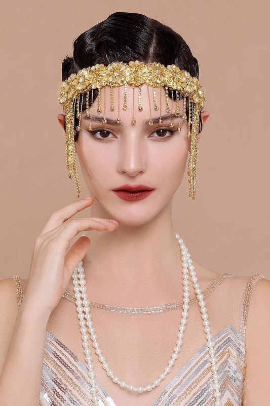 1920s Flapper Headpiece Roaring 20s Headband Great Gatsby Headband Chain for Women Vintage Hair Accessory