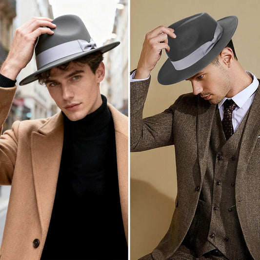 1920s Fedora Hat for Men Gatsby Wide Brim Fedora Hat Felt Panama Cap with Band for Women Men