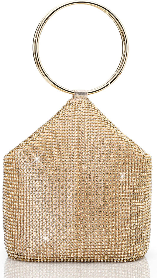 Women's Rhinestone Clutch Evening Bags Sparkly Glitter Round Handle Purse for 1920s Party Prom Wedding