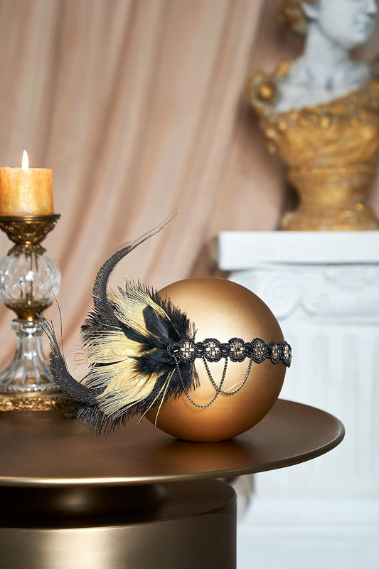1920s Sequined Showgirl Headpiece Feather Headband Flapper Gatsby Hair Accessories