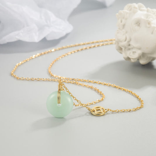 Jade Jade Fu Character Copper Coin Peace Buckle Abundance Necklace Pendant