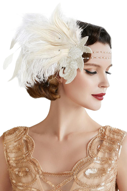 Art Deco 1920s Flapper Headpiece Roaring 20s Great Gatsby Feather Headband 1920s Flapper Gatsby Accessories