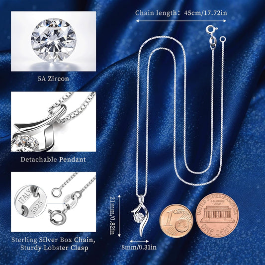 Women's Necklace, S925 Sterling Silver, Eternal Beauty Necklace, 5A Grade Zirconia Sparkling, Detachable Pendant, Christmas/Valentine's Day/Mother's Day/Birthday Gift, Comes with Gift Box