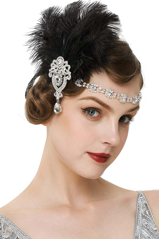 Women's Ostrish Feather Crystal Teal Headband Wedding Bridal Feather Headband Flapper Headpiece 1920s