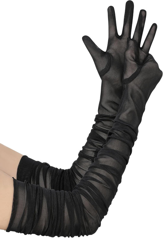 Long Gloves for Women - Mesh Tulle Stretchy Opera Party Costume Wedding Accessories