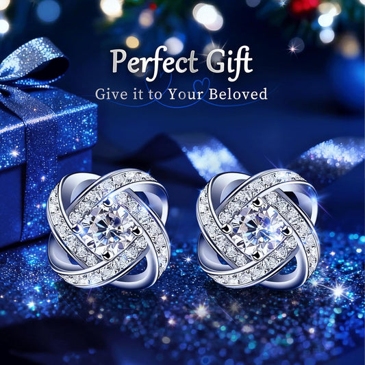 Eternal Bond 925 Sterling Silver Love Knot Stud Earrings – Sparkling Solitaire Luxury Gift
