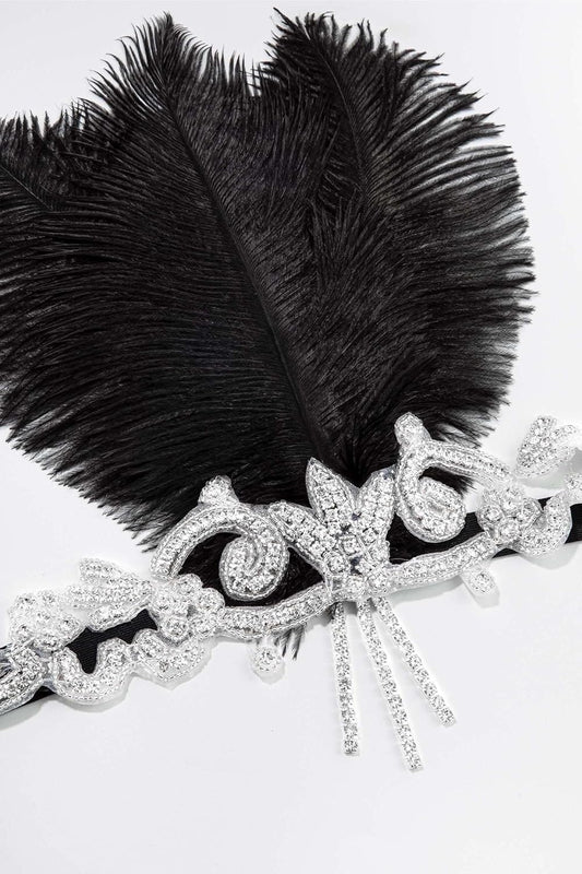 1920s Headpiece Flapper Headband - Roaring 20s Crystal Showgirl Hair Band Great Gatsby Headband with Feather