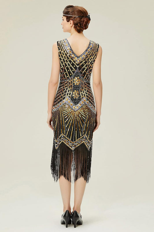 Women's Flapper Dresses 1920s V Neck Beaded Fringed Great Gatsby Dress