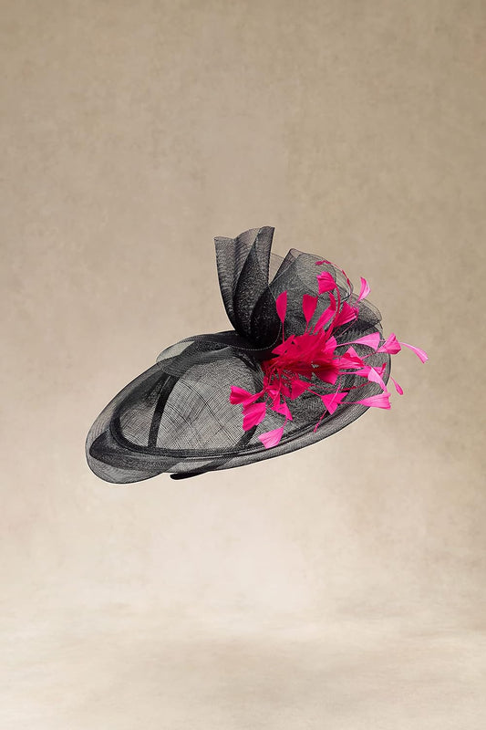 Fascinator Feather Hair Clip Tea Party Pillbox Derby Hat Bridal Wedding Veil A-Black