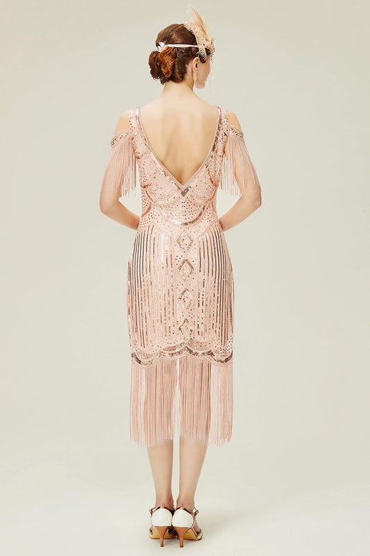 Womens 1920s Flapper Dress Vintage Long Fringe Dress Roaring 20s Sequins Beaded Dress