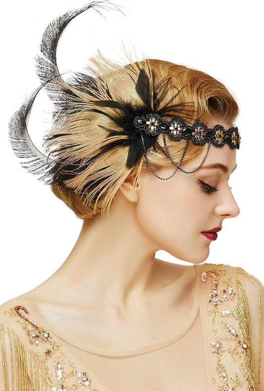 1920s Sequined Showgirl Headpiece Feather Headband Flapper Gatsby Hair Accessories